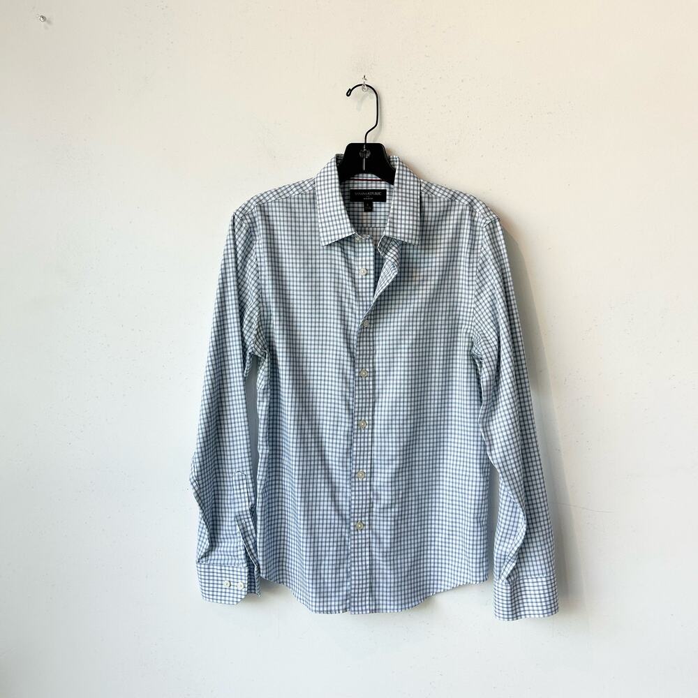 S Banana Republic Blue-White Checkered Non Iron Shirt